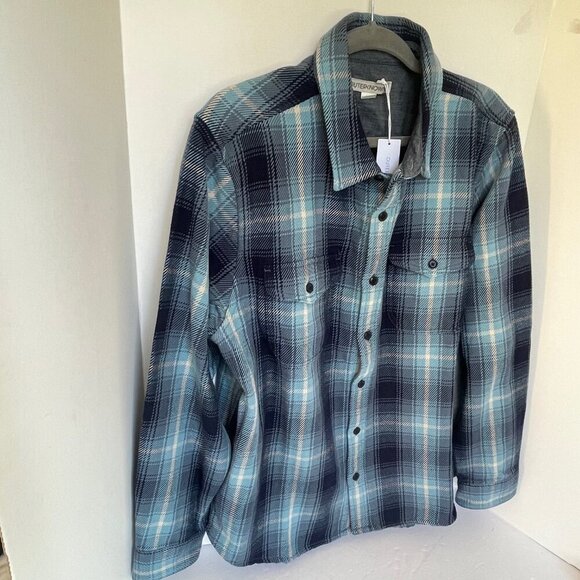 Outerknown Blanket Plaid Shirt Mens Medium Blue Flannel Long Sleeve Button Down - Picture 2 of 6